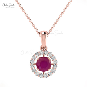 เครื่องประดับเพชรทองแท้14K แบบสั่งทำสำหรับงานหมั้นสร้อยคอจี้รัศมีพลอยทับทิมสีแดงธรรมชาติ - Product Image 2