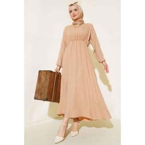 เดรสผ้าลินินเอวยางยืดและแขนเสื้อลาเต้ - Product Image 4