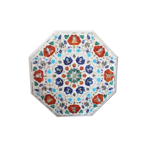 Table basse en marbre Montage facile Meubles de maison avec verre incrusté de pierres semi-précieuses Blanc antique moderne - Product Image 2