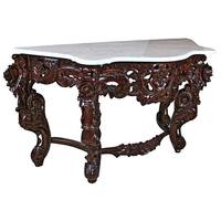 Table console convertible au design classique avec structure en bois de mahogany massif et plateau en marbre pour salon, chambre, appartement, hôtel