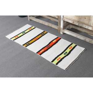 Tapis turc vintage, petit tapis de 1,7 x 3,9 pieds, tapis Kilim blanc à pois - Product Image 4