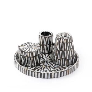 Decorative handcrafted bone inlay bakhoor <b>tray</b> set with floral patterns suitable for premium aromatic incense setup - Product Image 2