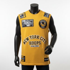 Camiseta 100% algodón para hombre, corte holgado, estampada, sin mangas, tela de jersey de algodón suave, diseño de logotipo con parche tejido personalizado. - Product Image 6