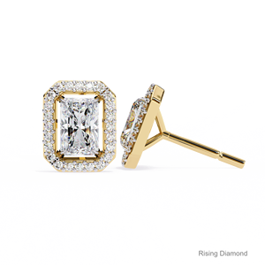 2.0 CTW Radiant Cut Lab Grown Diamond Halo Boucles d'oreilles CVD certifié or jaune 14k cadeau d'anniversaire de luxe - Product Image 3