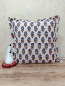 Bloque de mano real Impreso Sanganer 100% Cojín de lino y funda de almohada Frente Impreso y trasero Sólido para uso doméstico o hotelero - Product Image 3