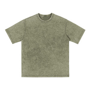 Venta al por mayor ácido lavado camiseta para hombres 100% algodón logotipo personalizado Streetwear estilo Hip Hop gris piedra impresa suelta ajuste sólido camiseta - Product Image 3
