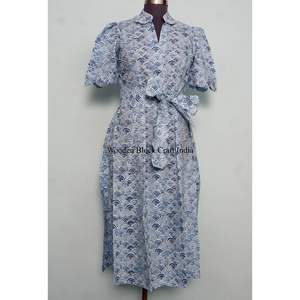 Indian Cotton Floral Block Print Dress Button Down Dress Women's <b>Dressing</b> <b>Gown</b> Casual Dress Print Women shortSleeve ankle Length - Product Image 6