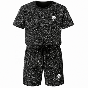 เสื้อยืดโอเวอร์ไซส์ COTTON FIELD สำหรับผู้ชาย ชุดฮู้ดดี้และกางเกงขาสั้นสไตล์สตรีทแวร์ พร้อมงานพิมพ์ลายและประดับคริสตัล ชุดเซ็ต 2 ชิ้นสำหรับผู้ชาย - Product Image 1