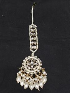 <b>Gold</b> Plated Kundan <b>Pearl</b> Bridal <b>Necklace</b> Set with Earrings Maang Tikka for Indian Wedding Engagement & Party - Product Image 3