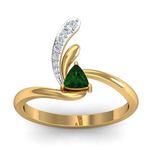 Bague en laiton plaqué or 18 carats avec zircon vert feuille tourbillonnante style bohème, minimaliste et délicate, vente en gros pour femmes - Product Image 1