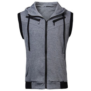 Custom Dark Maroon Sudadera con capucha de lana sin mangas OEM Moda Zip Up Hombres Sudadera con capucha al por mayor Multi Cremallera Gimnasio Streetwear Sudadera - Product Image 4