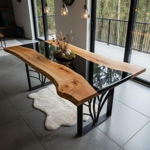 Table à manger en noyer à bord vif en résine époxy personnalisée, meubles en résine faits à la main, comptoir de bar de luxe, comptoir de cuisine, intérieur de maison - Product Image 1