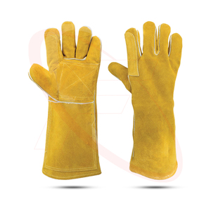 Guantes de soldadura de cuero dividido de vaca de Venta caliente Guante de seguridad industrial de puño largo para el trabajo diario Origen de Pakistán - Product Image 1