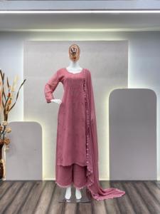 Dernier Designer Faux Georgette Coton Broderie Fil Travail Sharara Costume Par Fab Zone - Product Image 3