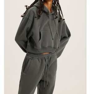 ชุดเสื้อมีฮู้ดแบบมีเชือกรูดและกางเกงขายาวของผู้หญิงมีโลโก้ด้านหน้ามีฮู้ดและกระเป๋าจิงโจ้ - Product Image 5