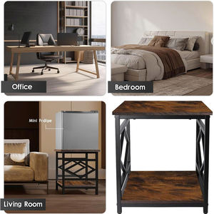 Mini table de support de réfrigérateur avec rangement, table d'appoint industrielle rustique de 18 pouces à 2 niveaux pour dortoir, appartement, bureau - Product Image 3