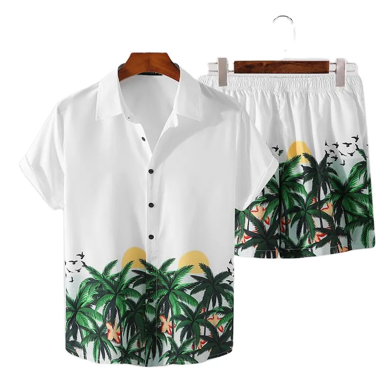 OEM Men's Hawaiian Printing Short Outfit Summer Beach Floral Shirt Shorts Two Piece Suit Sets