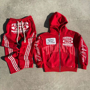 Ensemble survêtement 2 pièces personnalisé avec impression graphique en strass pour homme, couleur personnalisable, pantalon de survêtement évasé, sweat à capuche zippé et jogging pour homme - Product Image 1