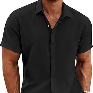 Camisas de vestir de manga corta de verano de moda para hombres Estilos casuales de punto sólido transpirable OEM/Camisas de vestir lisas de etiqueta privada - Product Image 1