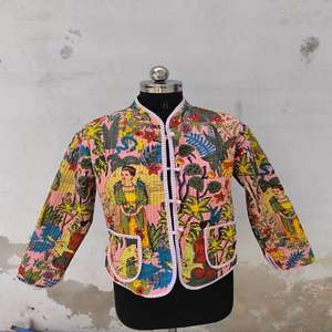 2026 New Stylist <b>Women's</b> <b>Cropped</b> Puffer Quilted Jacket <b>Cardigan</b> Floral Printed Thick Long Sleeve Open Front Autumn 100% Cotton - Product Image 2