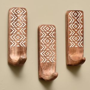 Ganchos adhesivos de madera de estilo bohemio, ganchos de pared adhesivos decorativos para llavero y almacenamiento colgante de ropa, sin daños en paneles de yeso - Product Image 3