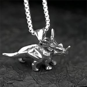 yunnique Style Men's Retro Hip-Hop <b>Titanium</b> Steel Pendant Necklace Vintage Triangular Dinosaur Design Fashion Wholesale - Product Image 2