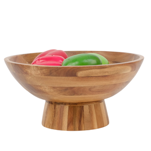 Tazón Grande de Madera Maciza Pulida XH con Base Elevada, Tazón Ligero para Servir Aperitivos y Frutas, Diseño Clásico Natural MULTI CRAFT - Product Image 3