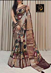 Latest Fashionable Maruti Fashion MF421 Embossed Digital Print Pure Heavy <b>Silk</b> <b>Fabric</b> Saree for Women India Pakistan Wedding - Product Image 6
