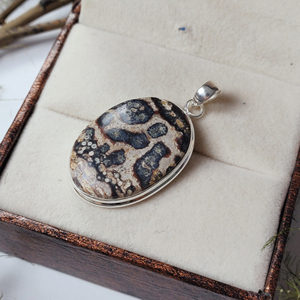 Pendentif en argent sterling 925 fait à la main avec cabochon fossile crinoïde pierre précieuse diamant forme ovale pince de PP-26 - Product Image 4