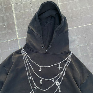 Sweat-shirt à capuche en molleton français surdimensionné de style nouveau, lourd pour l'hiver, streetwear, pull imprimé en coton, strass personnalisés - Product Image 2