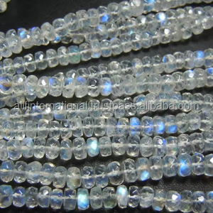 Perles de pierre de lune arc-en-ciel naturelle facettées en forme de rondelle, couleur bleue, faites à la main, 5-8 mm - Product Image 1