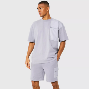 Conjunto de ropa deportiva de verano para hombre con logotipo personalizado, ropa deportiva informal de algodón para correr, camisa de punto sólido, pantalones cortos, conjunto corto personalizado para - Product Image 6