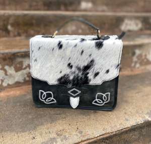 New Bohemian Lady Crossbody Bag Summer Western Brown Genuine Cowhide <b>Leather</b> Wristlet <b>Purse</b> for Women <b>Small</b> Hair Tooling Design - Product Image 5