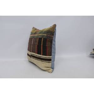 Beige tartán Kilim 18x18 pulgadas cojín de lana estampado Vintage almohada cuadrada pluma portátil para ropa de cama pisos decoración de Navidad - Product Image 4