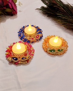 Indio hecho a mano Multicolor pareja Diwali vela soporte Festival regalo casa calentamiento regalo té Luz elegante botín portavelas - Product Image 2