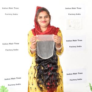 Produit fabriqué en Inde par exportation, cheveux humains de la meilleure qualité, fermeture ondulée, extensions naturelles non traitées, cuticule alignée en vente - Product Image 5