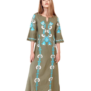 ชุดเดรสใส่ไปงานปาร์ตี้ยาวถึงสามส่วนลายปักความยาวน่องสำหรับผู้หญิง - Product Image 1