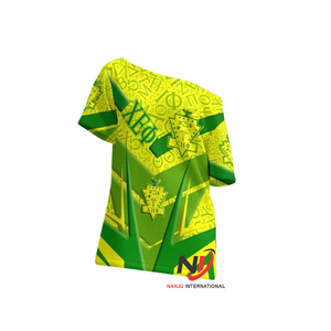 Venta al por mayor Chi Eta Phi Sorority camiseta de calidad superior algodón poliéster mezcla Logo impreso fuera del hombro camisetas para verano invierno - Product Image 2