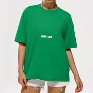 Camiseta con estampado de logotipo personalizado de algodón 100%, Camiseta holgada de verano con cuello redondo para mujer, alta calidad - Product Image 3