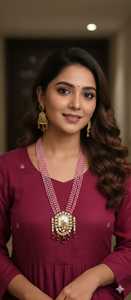 Best Selling Gold Plated Brass <b>Cross</b>-Border Parties Necklace Earrings Set Creative Multi-Layer Pearl String Direct Zircon - Product Image 3