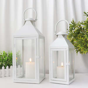 Cổ điển màu trắng trang trí kim loại nến đèn lồng trong hai kích cỡ cho nhà và vườn chiếu sáng nhà máy trực tiếp cung cấp handmade đèn lồng - Product Image 4