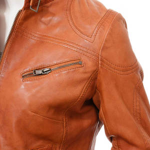 Chaqueta de Cuero Genuino para Mujer, Cuello Alto, Ecológica, Transpirable, Precio al por Mayor, Temporada Primavera-Otoño - Product Image 5