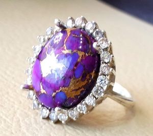 Bague pour femme en argent sterling 925 avec pierre précieuse turquoise cuivre violette naturelle, bague empilable pour le mois de décembre, cadeau de Noël - Product Image 3