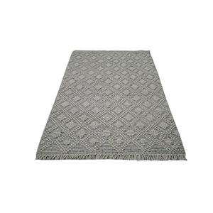 Alfombra de Piso Moderna de Diseño Tejido a Mano, 100% Lana, Antideslizante, con Bucle de Color Marfil, Fabricada en India - Product Image 1