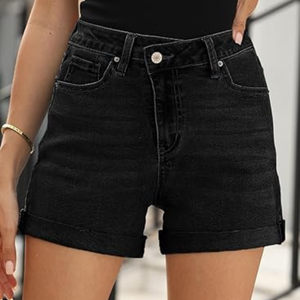 Women's High Waist Denim Shorts Solid Color Casual Summer Wear Button Closure Regular Fit Stonewashed Finish - Product Image 6