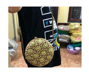 Mini sac avec anse en bambou-sac rond en bambou - Product Image 3