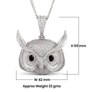 Moissanite Full Diamond Iced Out Pendentif Hibou Collier Chouette en Argent Sterling Médaillon Bijoux Gothiques Cadeau Lui Ses Yeux Noirs - Product Image 2