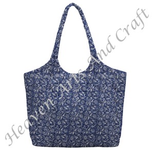 Bold <b>Print</b> Block <b>Print</b> Quilted Tote Bag - Handcrafted Cotton Puffer Sustainable Carrier Customizable Shoulder Shopping Bag - Product Image 4