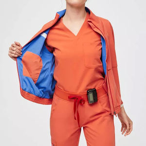 Vestes d'échauffement personnalisées avec fermeture éclair intégrale et ensembles d'uniformes d'infirmière, veste d'infirmière extensible personnalisée avec fermeture éclair sur le devant, ensembles de 3 pièces - Product Image 2