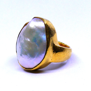 Classic Women's 925 Sterling <b>Silver</b> Wedding <b>Ring</b> Gold Plated with Baroque Pearl Gemstone Fashion Jewelry - Product Image 2